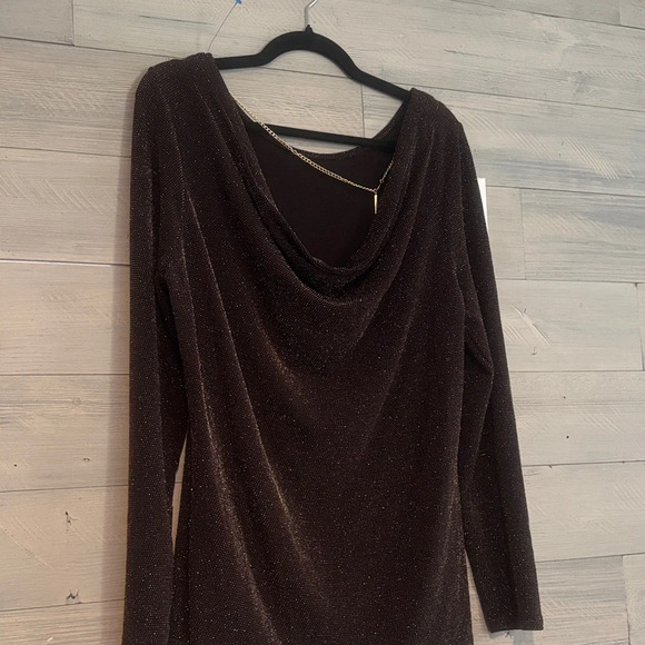 Michael Kors Shimmering Brown Long Sleeve Top - Picture 11 of 12